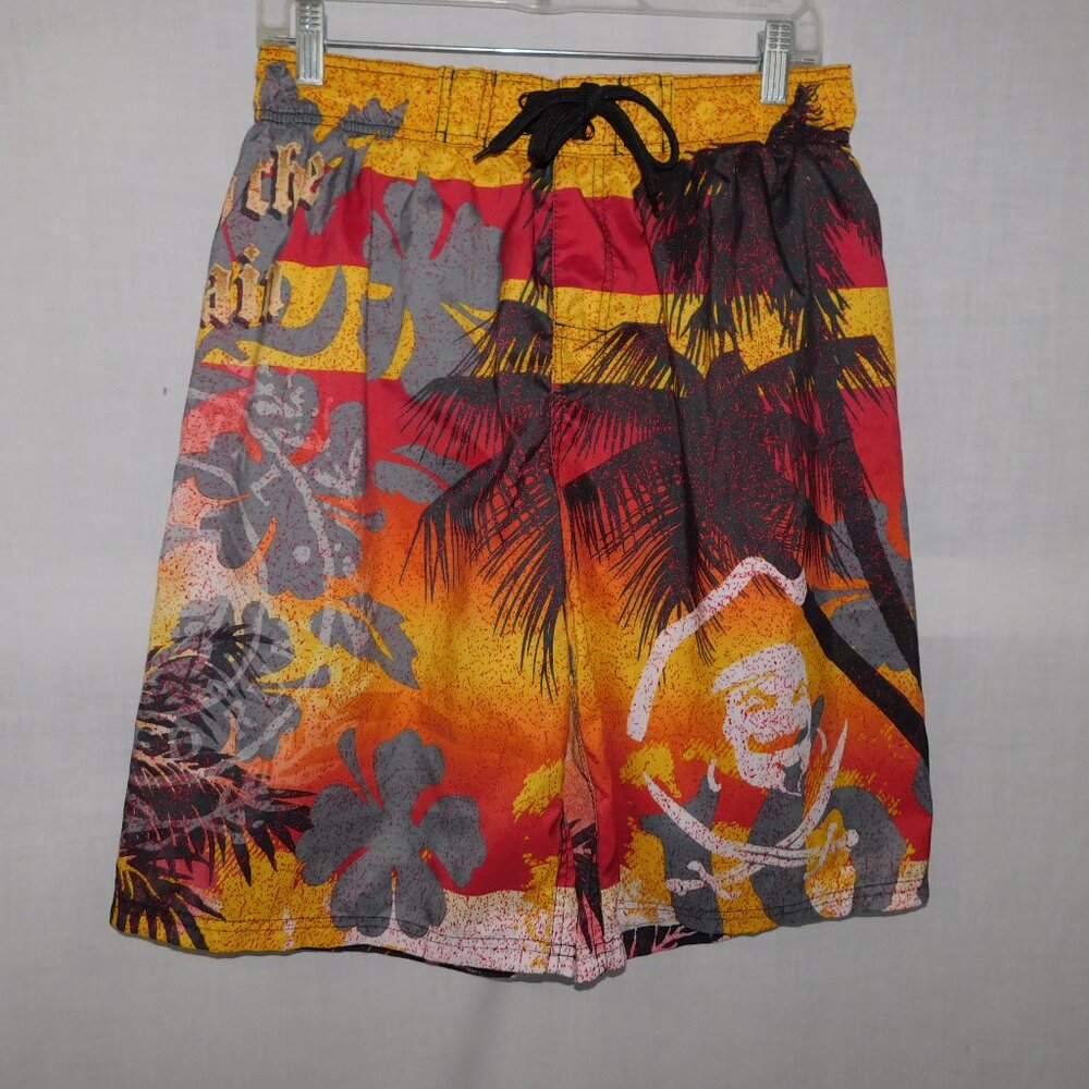 Captain Morgan Spiced Rum Mens L Lined Red Yellow Orange Lined Board Shorts Swim